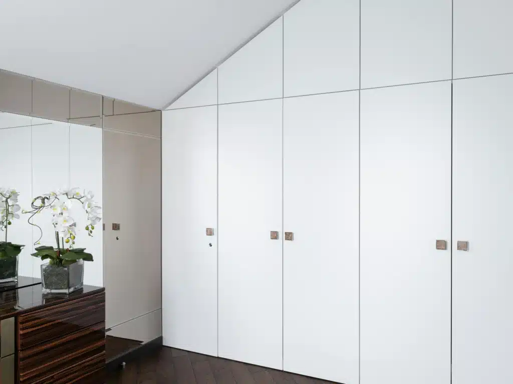 elegant view of white modern wardrobe doors